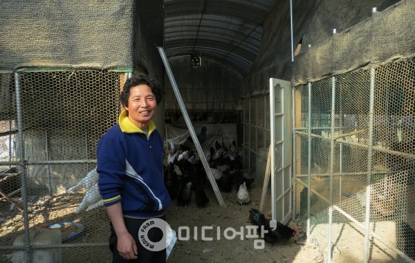 심 대표가 청계사육장 앞에서 청란의 효능에 대해 설명하고 있다.