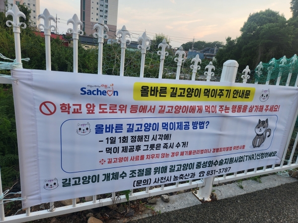 사천시는 사람과 동물이 행복한 펫티켓 문화확산을 위해 ‘올바른 길고양이 먹이주기’ 계도 캠페인을 펼쳤다고 14일 밝혔다.