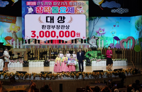 창녕군(군수 성낙인)은 지난 27일 창녕문화예술회관 대공연장에서 전국에서 선발된 어린이들이 모인 가운데 ‘제13회 산토끼와 따오기가 함께하는 창작동요제’를 개최했다고 밝혔다.