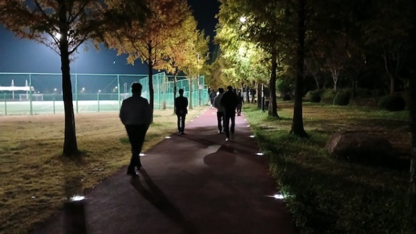 사천시는 시민들의 안전한 야간 공원이용과 볼거리 제공을 위해 우주항공테마공원의 720m 탄성포장 산책로에 야간 태양광 경관 포인트등을 설치했다.