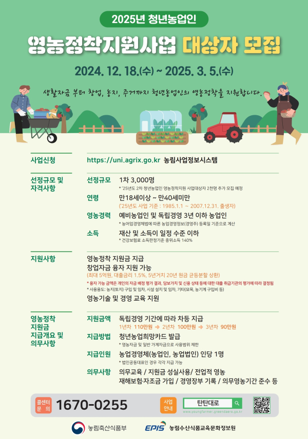 경상남도(도지사 박완수)는 '25년도 청년농업인 영농정착지원사업'과 '후계농업경영인 지원사업' 신청자를 내달 5일까지 모집한다고 밝혔다.