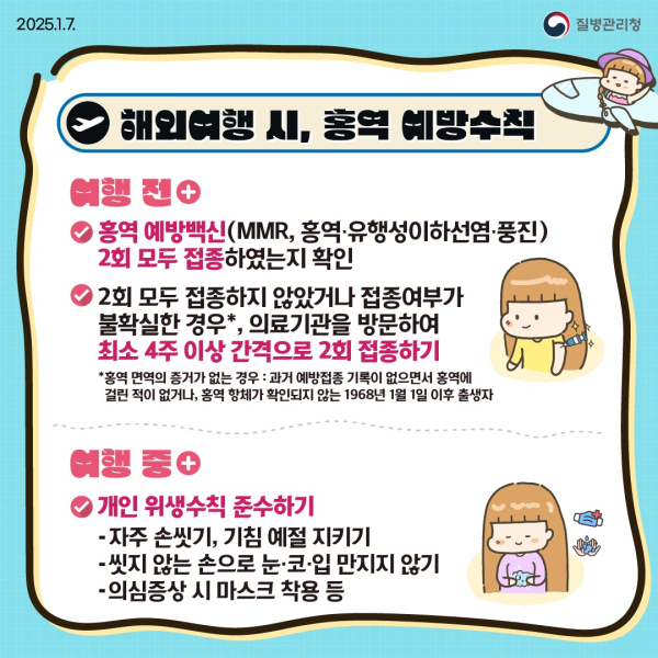 합천군은 코로나19 대유행 이후 전 세계적으로 홍역이 유행하고 있고, 국내에서도 해외유입으로 인한 홍역환자가 지속적으로 발생함에 따라 베트남 등 해외 방문을 계획 중인 경우 백신 접종 등 주의를 당부하였다.